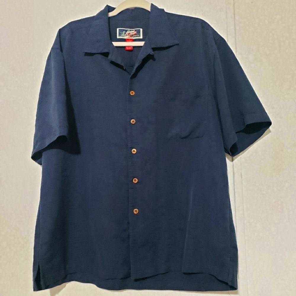 LA CABAÑA...Navy Blue Casual Button Down Shirt with Camp Collar..SIZE:XL